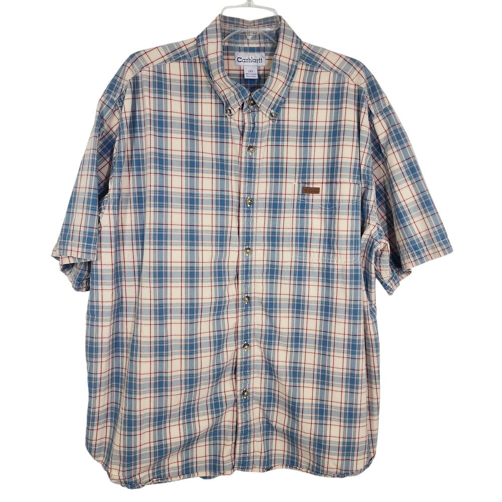 Carhartt Men’s Shirt Size 2XL Button Front Short Sleeve Plaid Workwear Pocket